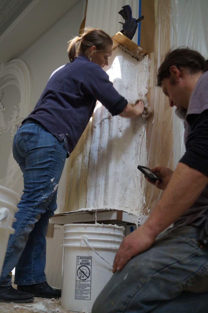 Apply Plaster/Burlap to Column Two Piece Plaster Mold Shell