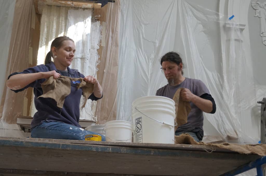 Burlap Strips are added to Plaster Adding Burlap to Plaster