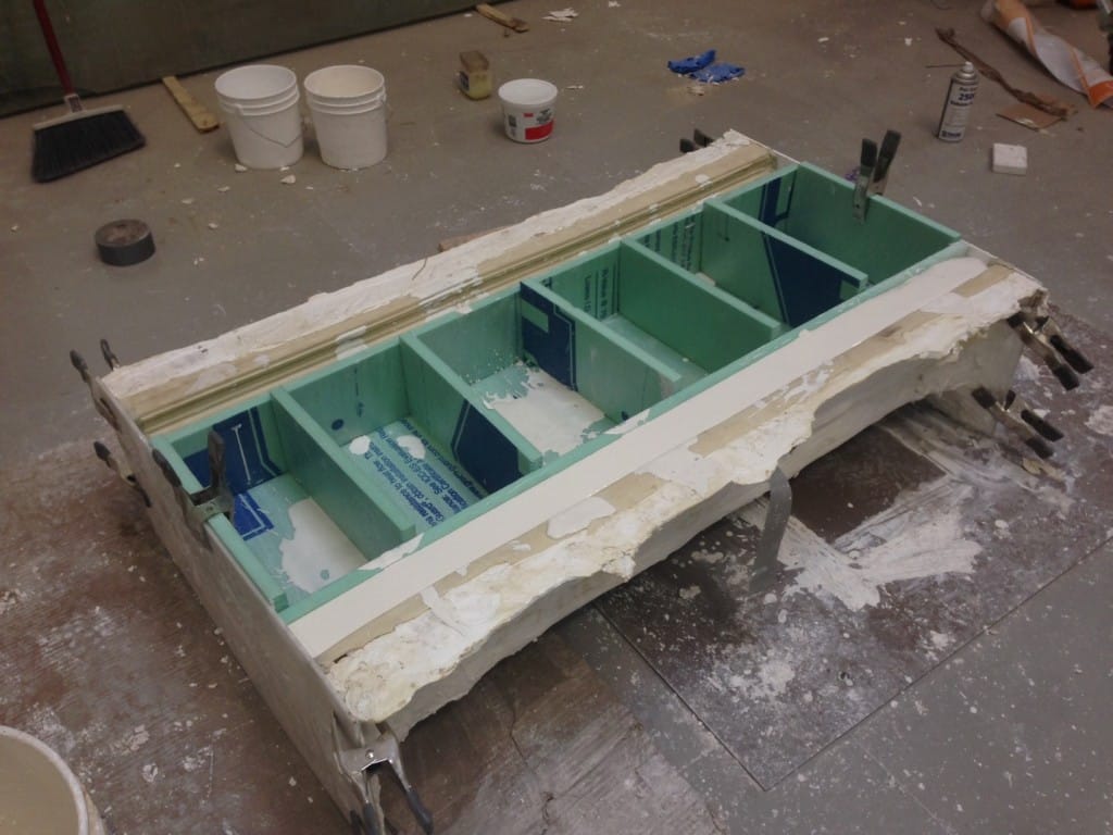 Foam Block-Out Suspended in Mold & Plaster Poured Plaster Casting