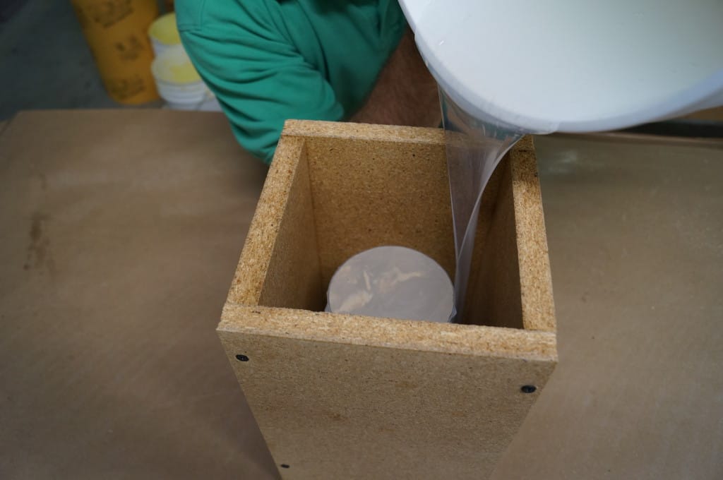 Carefully Pour Silicone Rubber into Mold Box Pour Silicone Rubber into Mold Box