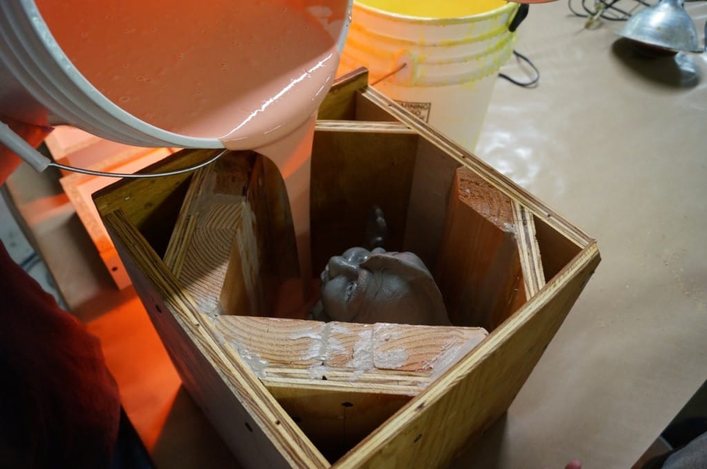 Pour Rubber into Lowest Point in Mold Box Hand Mix Silicone Rubber