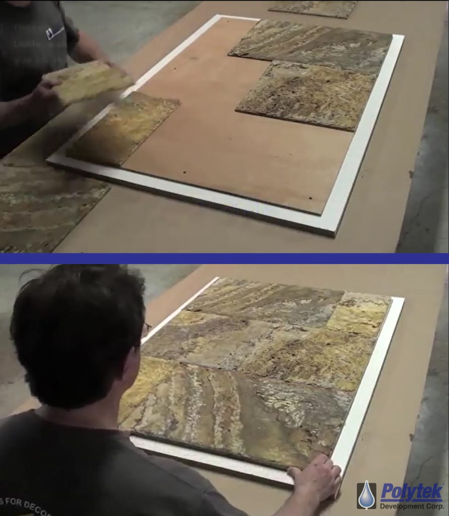 Place the Travertine tiles Arranging Travertine Panels to Make Rubber Mold