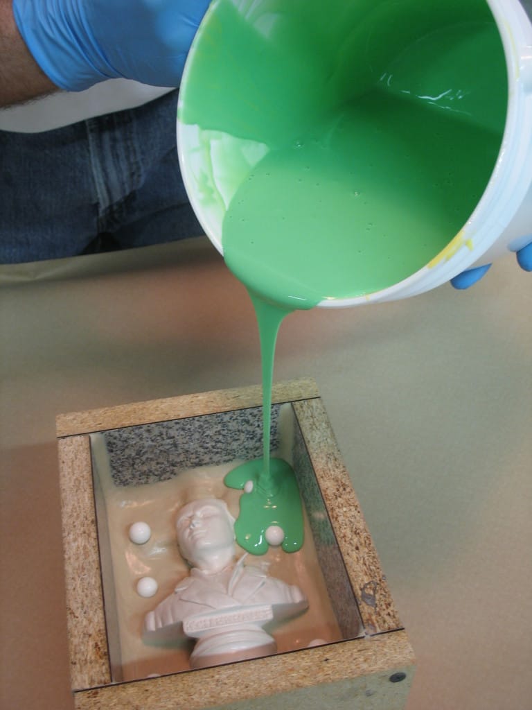 Pouring Silicone Rubber over Model Poured Two-Piece Block Mold
