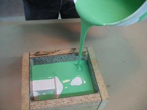 Pour Rubber into One Corner of the Mold Box 7325 Two-Piece Block Mold